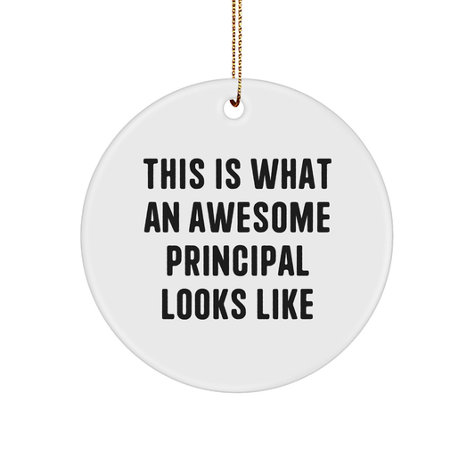 Inspirational Principal Gifts, 'This Is What An Awesome Principal Looks Like', Circle Ornament for Men, Women, Friends, or Family - Unique Christmas Memorable Presents - Image 1