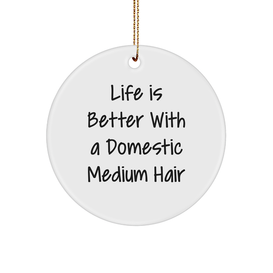 Life is Better with a Domestic Medium Hair, Circle Ornament for Christmas Unique Gifts from Men to Domestic Medium Hair Cat Lovers - Image 1