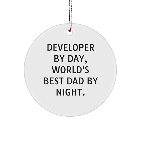 Developer Gifts by Day, World's Best Dad by Night - Funny Circle Ornament for Christmas - Image 1
