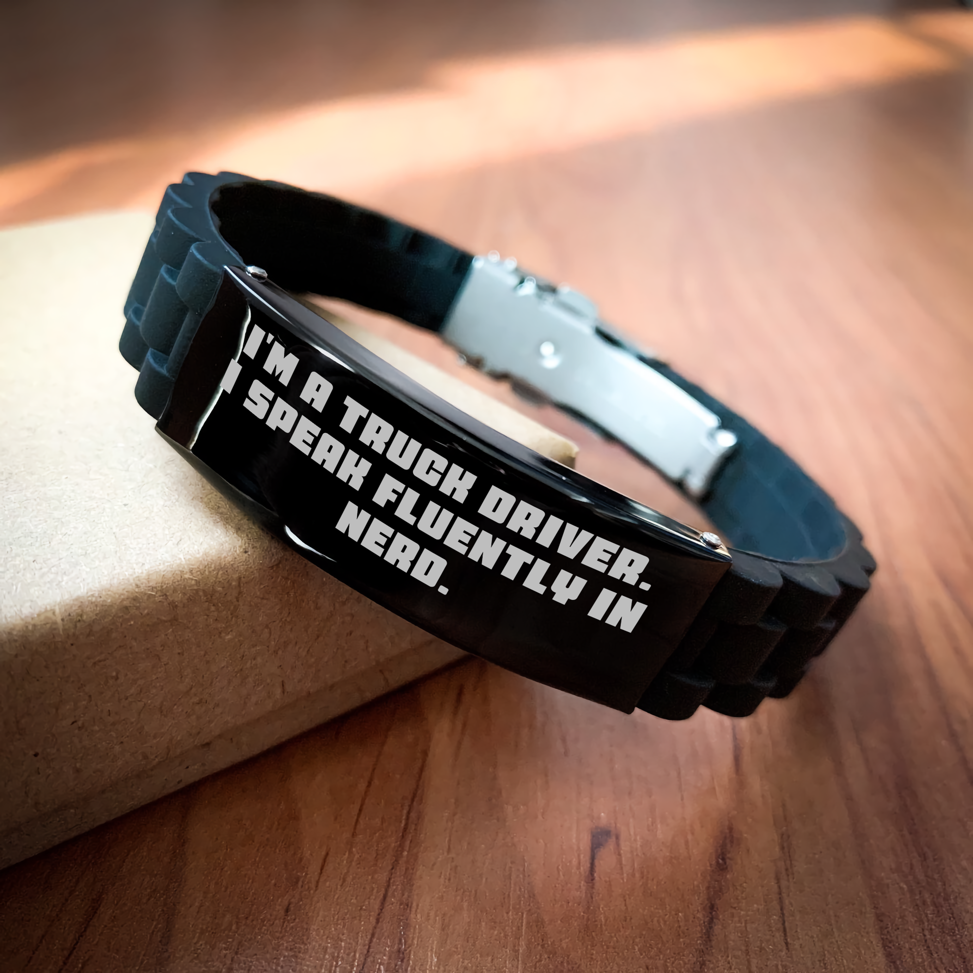 Truck Driver Gifts from Friends, Funny Quote Glide lock Clasp Bracelet for Men, Adjustable Black Stainless Steel, Men's Graduation Unique Gifts - Image 2