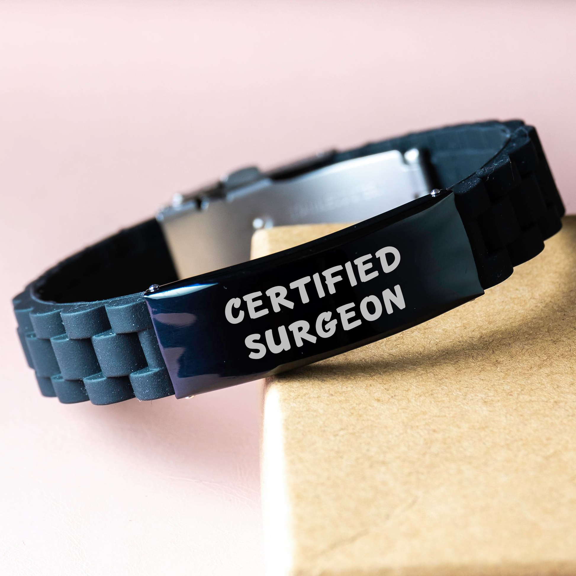 Funny Surgeon Gifts from Men - Glide lock Clasp Black Stainless Steel Silicone Adjustable Bracelet for Surgeons, Father's Day Unique Gifts - Image 3