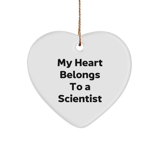 Funny Scientist Gifts - My Heart Belongs To A Scientist, Heart Ornament for Christmas, Gifts from Friends to Family - Image 1
