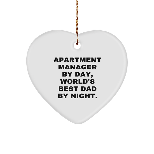 Funny Apartment Manager Gifts for Men | Heart Ornament with 'Apartment Manager By Day, World's Best Dad By Night.' Quote, Perfect for Christmas - Image 1
