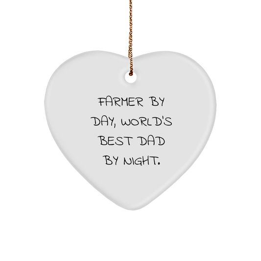 Farmer Gifts - Funny Heart Ornament for Christmas, 'Farmer By Day, World's Best Dad By Night.' - Gifts from Family to Farmer - Image 1