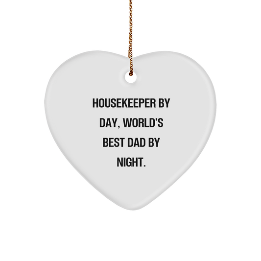 Housekeeper Gifts from Men, Funny Heart Ornament for Women, 'Housekeeper By Day, World's Best Dad By Night.' Christmas Unique Gifts - Image 1