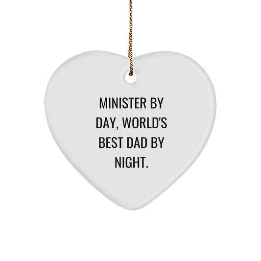 Minister's Heartfelt Gift from Friends, Family, or Coworkers - 'Minister By Day, World's Best Dad By Night.' Heart Ornament for Christmas - Image 1