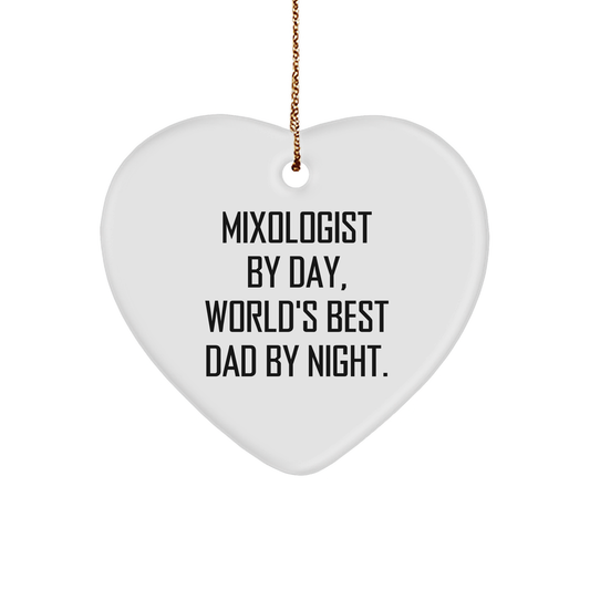 Mixologist Gifts from Men, Funny Heart Ornament for World's Best Dad By Night, Christmas Unique Presents for Him - Image 1