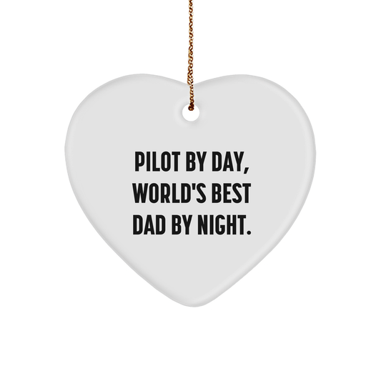 Pilot Gifts by Day, World's Best Dad by Night - Heart Ornament for Christmas - Image 1