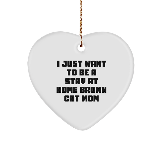 Funny Brown Cat Mom Heart Ornament, Gifts from Friends for Brown Cat Lovers, Christmas Unique Gifts - Image 1