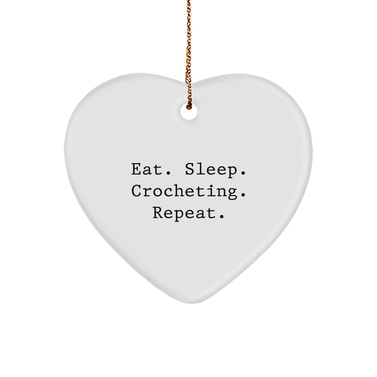 Crocheting Enthusiasts Gifts from Friends and Family - Eat. Sleep. Crocheting. Repeat. - Christmas Heart Ornament - Image 1