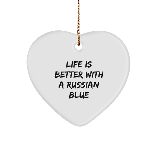 Russian Blue Cat Heart Ornament Gifts from Men to Women Friends Family for Christmas Unique Russian Blue Cat Lovers - Image 1