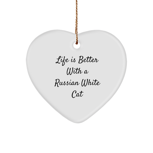 Russian White Cat Gifts, Funny Quote Ornaments for Christmas, Heart Shaped MDF with High Gloss Finish, Gifts from Friends, Gifts for Russian White Cat Lovers - Image 1