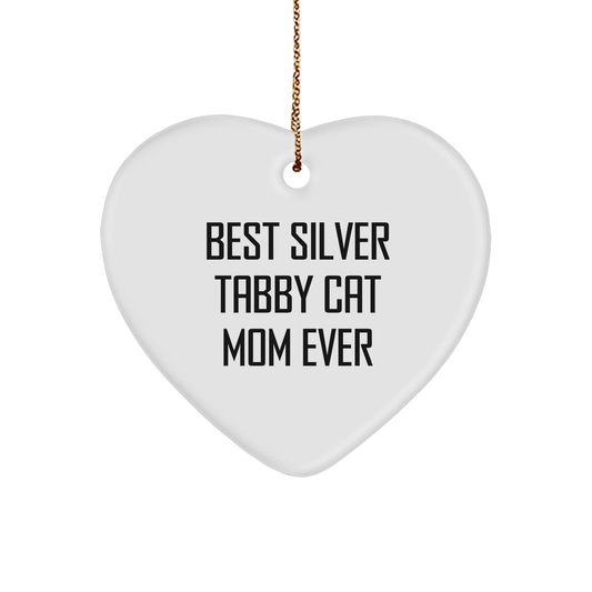 Silver Tabby Cat Mom Gifts from Friends for Unique Christmas Decorations - 'Best Silver Tabby Cat Mom Ever' Heart Ornament - Image 1