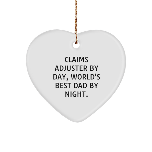 Claims Adjuster Gifts from Men, Funny Heart Ornament for Christmas 'Claims Adjuster By Day, World's Best Dad By Night' Gifts for Men - Image 1