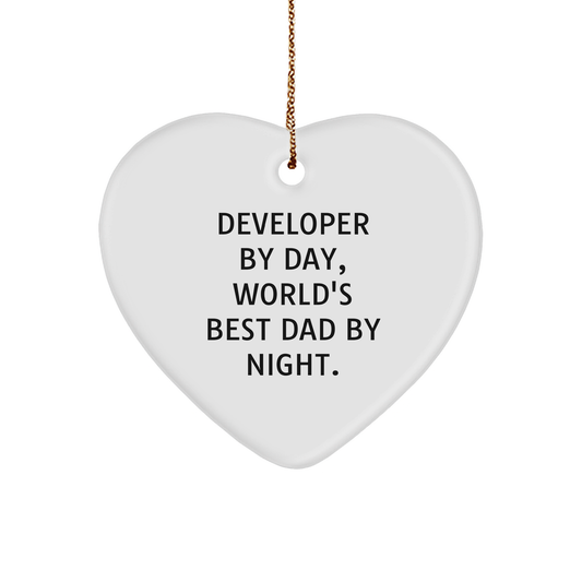 Developer Gifts: Funny Heart Ornament - 'Developer By Day, World's Best Dad By Night.' Gifts for Men from Friends, Coworkers, and Family - Image 1