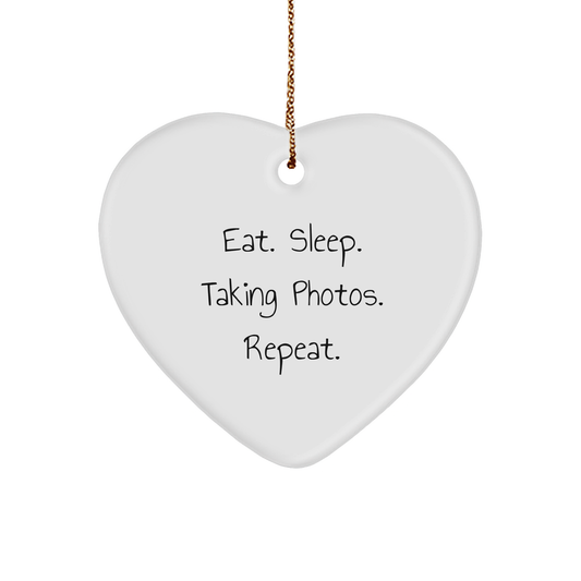 Funny Taking Photos Gifts from Friends for Men, Women, and Family - Heart Ornament, Eat. Sleep. Taking Photos. Repeat. - Christmas Unique Presents - Image 1