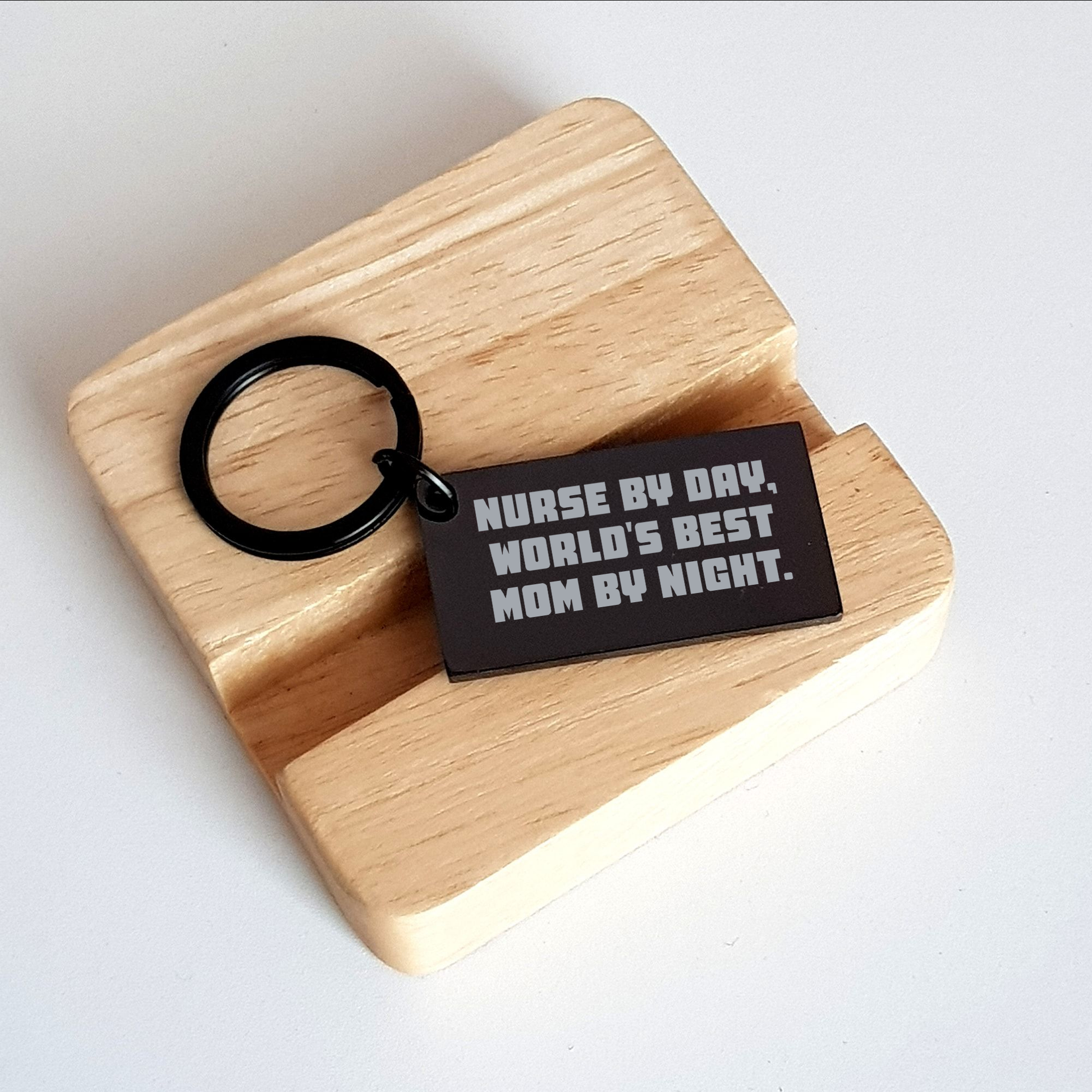 Nurse Keychain Gifts from Mom, Engraved Stainless Steel Keychain for Nurse Graduation, 'Nurse By Day, World's Best Mom By Night.' - Image 2