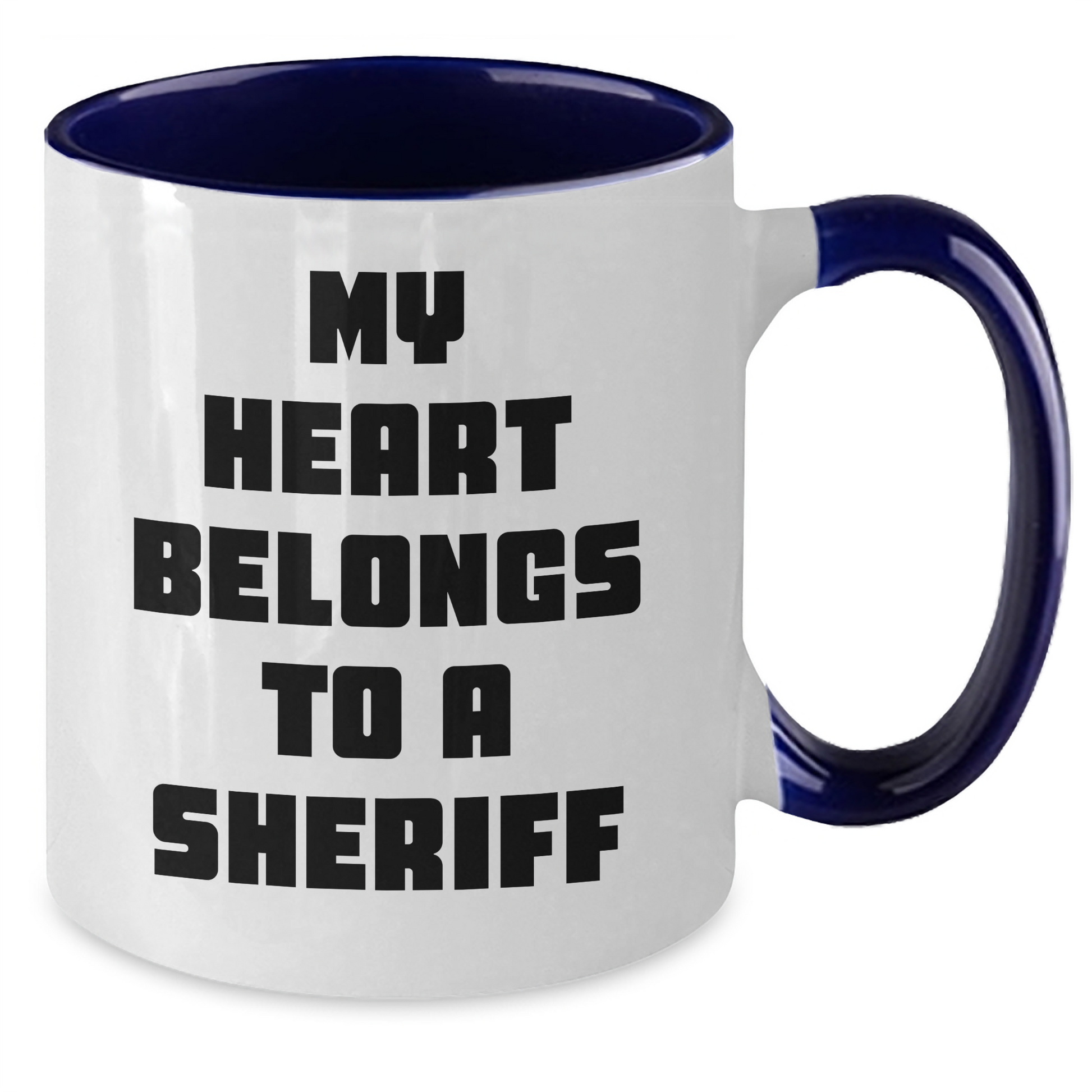 Funny Sheriff Gifts - My Heart Belongs To A Sheriff Two Tone Coffee Mug, Sheriff Mug for Graduation, Gifts from Men to Sheriff, Unique Sheriff Gifts for Sheriff - Additional