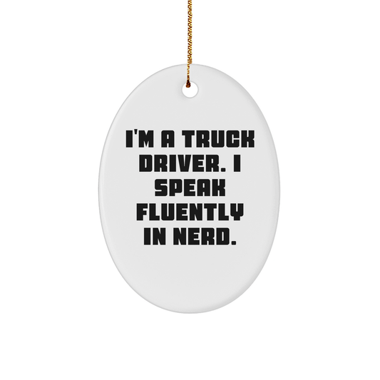Truck Driver Gifts from Friends - Oval Ornament with Funny Quote - Christmas Unique Presents for Men, Women, Family - Image 1
