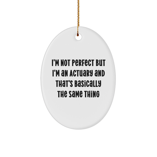 Funny Actuary Gifts, Oval Ornament for Christmas, 'I'm Not Perfect But I'm An Actuary And That's Basically The Same Thing' Quote, Gifts from Family to Actuary Friends - Image 1