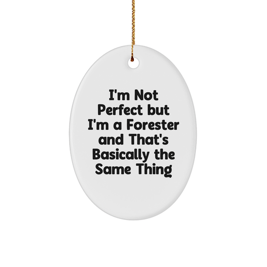 Funny Forester Gifts for Men, White Oval Ornament with 'I'm Not Perfect' Quote, Christmas Unique Gifts from Friends - Image 1