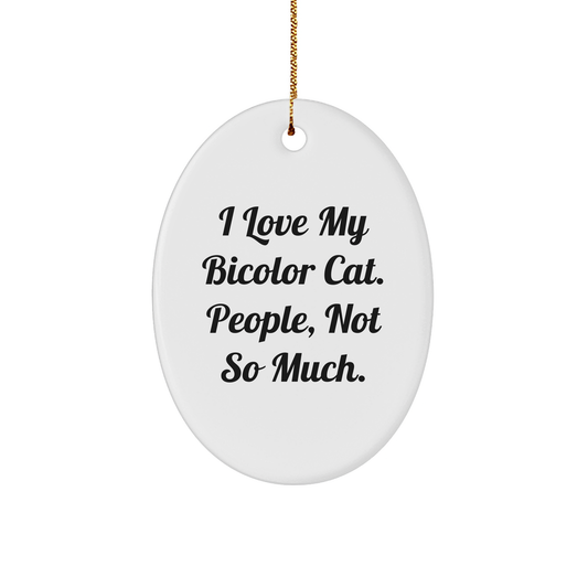 Funny Bicolor Cat Oval Ornament Gifts from Friends and Family, I Love My Bicolor Cat People Not So Much, Christmas Unique - Image 1