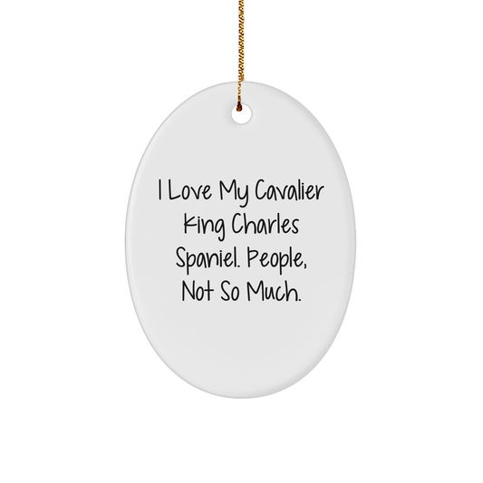 Funny Cavalier King Charles Spaniel Dog Gifts from Men, for Friends, Family, and Coworkers - Christmas Unique Oval Ornament with 'I Love My Cavalier King Charles Spaniel. People, Not So Much.' Quote - Image 1