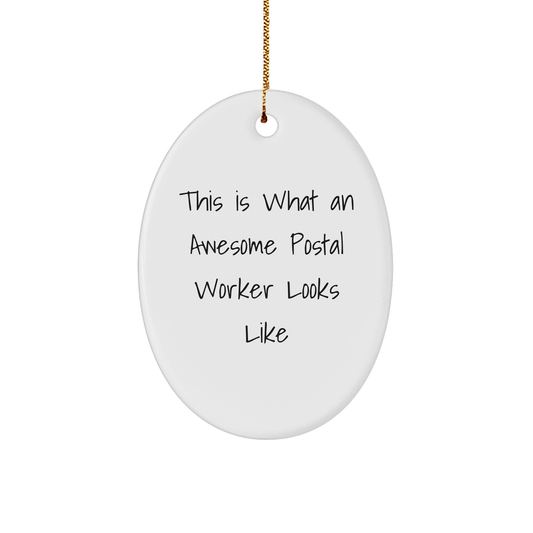 Funny Postal Worker Gifts from Friends - This Is What An Awesome Postal Worker Looks Like Oval Ornament, Christmas Unique Presents for Postal Worker - Image 1