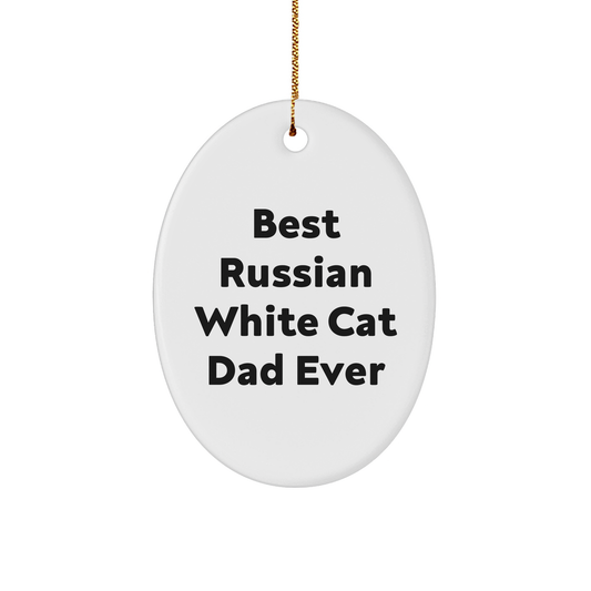 Funny Russian White Cat Dad Ever Gifts Oval Ornament, Gifts from Family for Russian White Cat, Unique Christmas Unique Gifts - Image 1