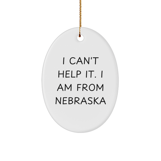 Nebraska Gifts from Friends - 'I Can't Help It. I Am From Nebraska' Oval Ornament for Christmas Decor - Image 1