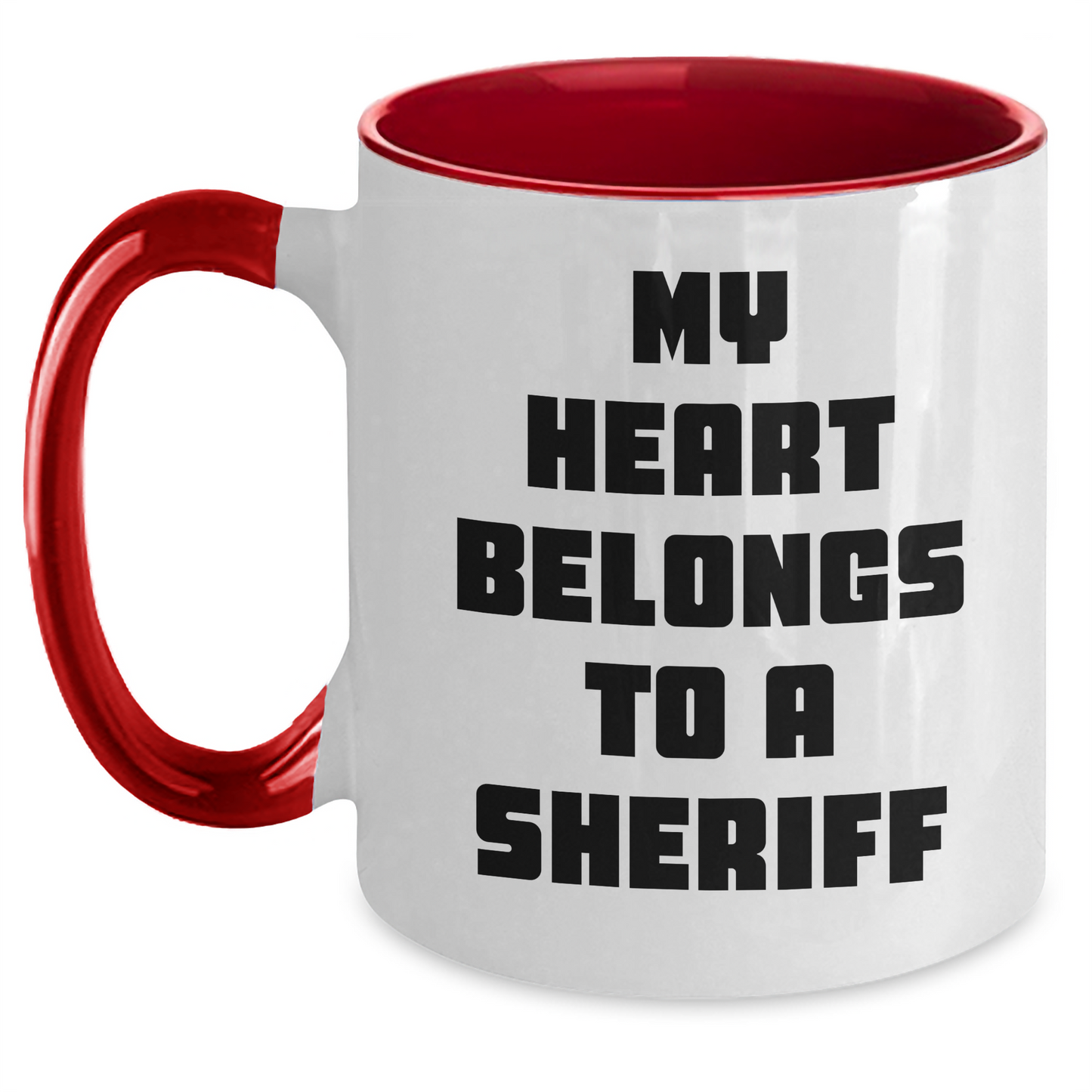 Funny Sheriff Gifts - My Heart Belongs To A Sheriff Two Tone Coffee Mug, Sheriff Mug for Graduation, Gifts from Men to Sheriff, Unique Sheriff Gifts for Sheriff - Main