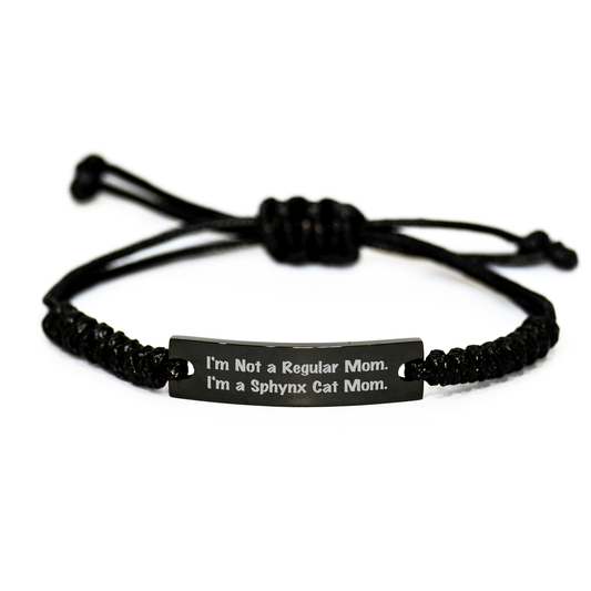 Sphynx Cat Mom Gifts - Funny Quotes Rope Bracelet for Graduation, Adjustable Black Rope with Engraved Black Stainless Steel, Gifts from Friends, Coworkers, or Family - Image 1