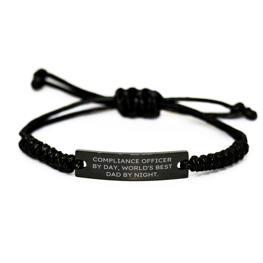Compliance Officer Gifts: Funny Rope Bracelet for Men, World's Best Dad Quote, Adjustable Black Rope, Father's Day Unique Gifts from Men to Family - Image 1