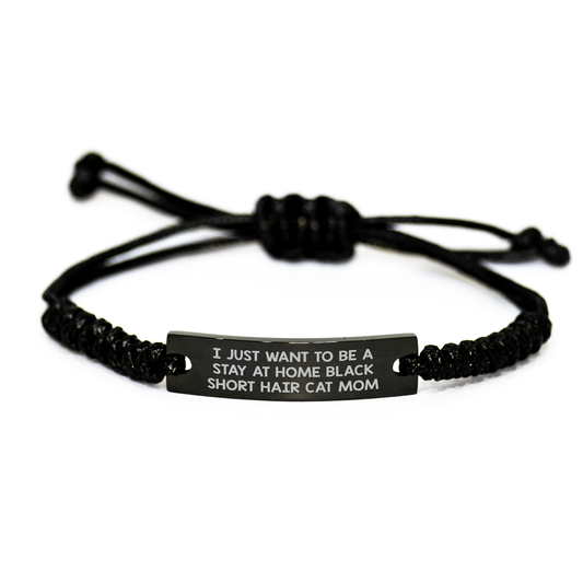 Black Short Hair Cat Mom Gifts, Funny Quote Rope Bracelet for Graduation Parties, Gifts from Family to Friends, Black Short Hair Cat Lover's Unique Accessory - Image 1