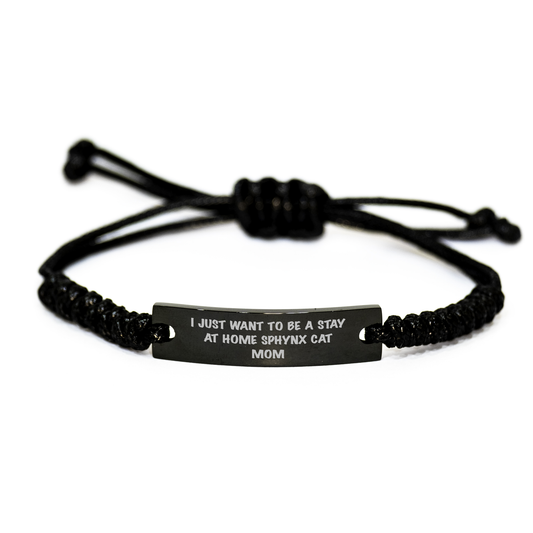 Sphynx Cat Enthusiast Gifts, Funny Quote Rope Bracelet, Adjustable Black Stainless Steel, Gifts from Mom to Sphynx Cat Mom, Perfect Graduation Unique Gifts for Her, Sphynx Cat Lovers - Image 1