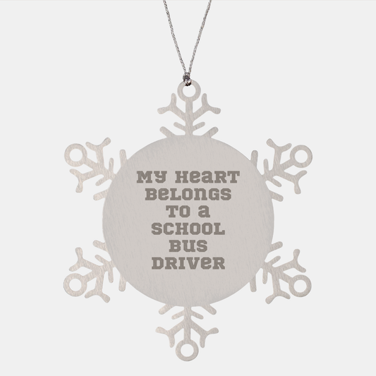 School Bus Driver Gifts from Friends - My Heart Belongs To A School Bus Driver Snowflake Ornament, Unique Christmas Unique Gifts for School Bus Driver, Men, Women, Family - Image 1