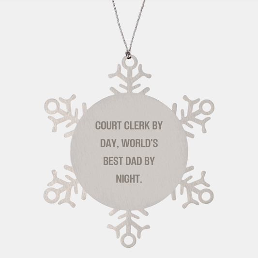 Court Clerk's Delight, Snowflake Ornament Gifts from Dad, Unique Christmas Treasures, 'By Day Court Clerk, By Night World's Best Dad' Quote - Image 1