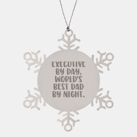 Executive Snowflake Ornament Gifts from Men to World's Best Dad By Night, Funny Quote, Christmas Unique Gifts - Image 1