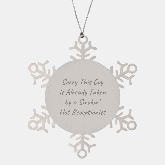 Funny Snowflake Ornament for Receptionist Gifts, Sorry This Guy Is Already Taken, Christmas Unique Gifts from Men to Women Coworkers Family - Image 1