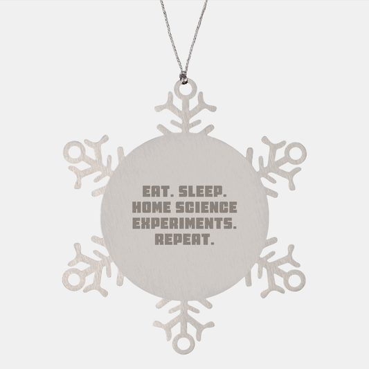 Home Science Experiments Gifts from Friends, Family, and Coworkers - Eat. Sleep. Home Science Experiments. Repeat. - Snowflake Ornament for Men and Women - Image 1