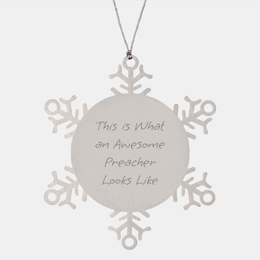 Funny Preacher Gifts from Santa - This Is What An Awesome Preacher Looks Like Snowflake Ornament for Christmas - Image 1