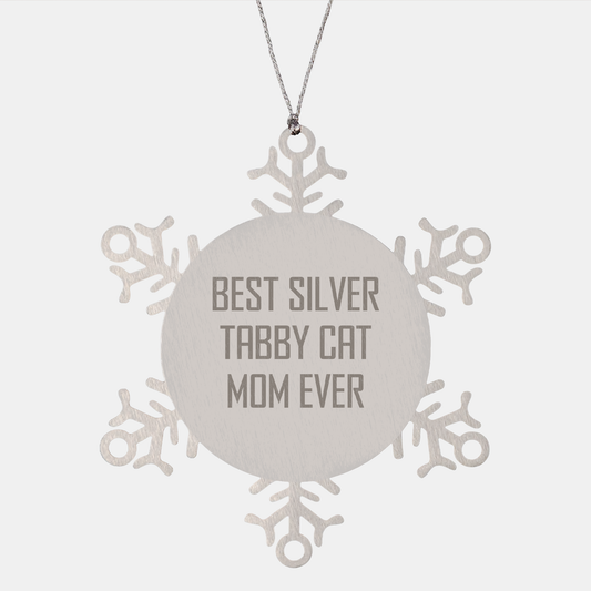 Funny Silver Tabby Cat Mom Ever Snowflake Ornament Gifts for Her from Friend or Family Christmas Unique Presents - Image 1