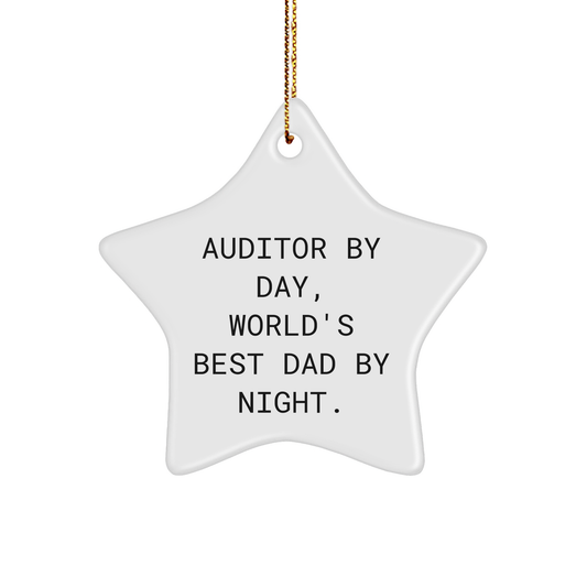 Auditor Gifts by Day, World's Best Dad by Night Star Ornament, Funny Christmas Decoration for Home Office - Image 1