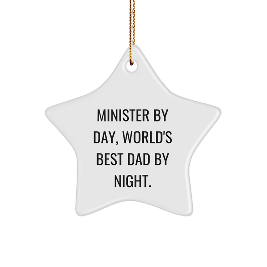 Minister Gifts for Christmas, Funny Star Ornament by Day, World's Best Dad By Night, Gifts from Friends, Family, or Coworkers - Image 1