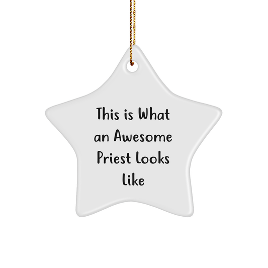 Funny Priest Gifts: 'This Is What An Awesome Priest Looks Like' Star Ornament, Christmas Unique Gifts from Friends to Priest - Image 1