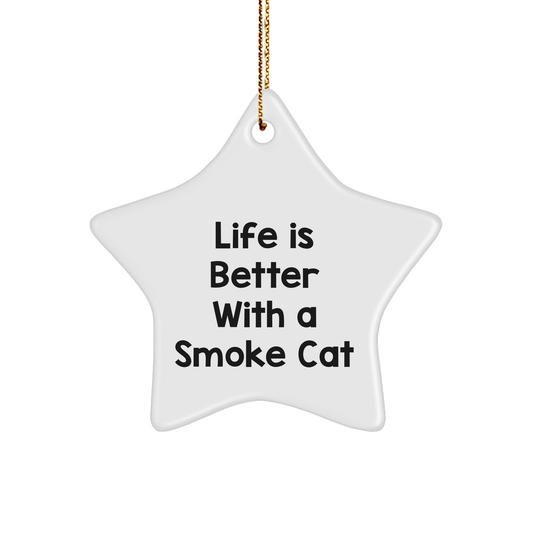 Fun Smoke Cat Gifts from Friends, Family, or Coworkers - Life Is Better With A Smoke Cat Star Ornament, Holiday Decorations for Christmas - Image 1