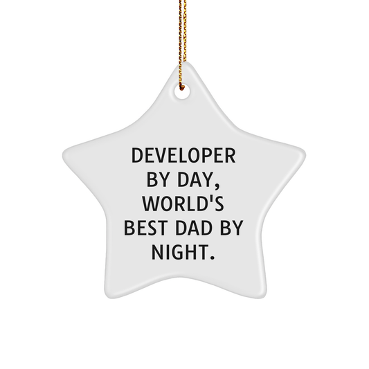 Developer Gifts from Family - Funny Star Ornament for Men, Christmas Unique Gifts for Dad, 'Developer By Day, World's Best Dad By Night.' - Image 1