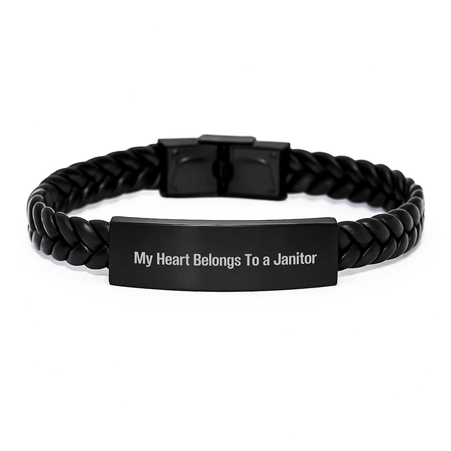 Janitor Gifts from Friends, My Heart Belongs To A Janitor Inspired Interlaced Leather Bracelet for Graduation - Image 1
