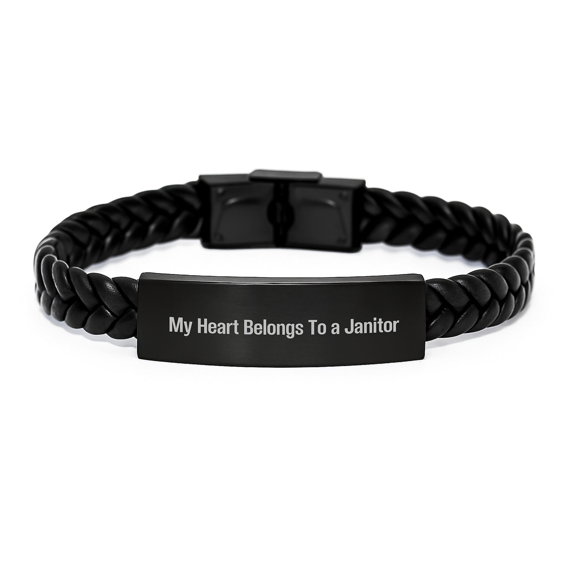 Janitor Gifts from Friends, My Heart Belongs To A Janitor Inspired Interlaced Leather Bracelet for Graduation - Image 1