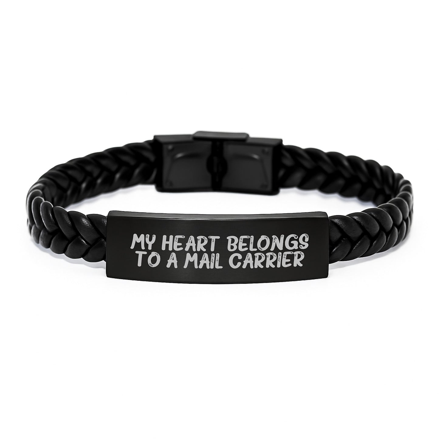 Funny Mail Carrier Gifts, My Heart Belongs To A Mail Carrier Quote, Interlaced Leather Bracelet for Graduation, Gifts from Friends, Gifts for Mail Carrier - Image 1